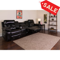 Flash Furniture BT-70530-3-BK-GG Real Comfort Series 3-Seat Reclining Black Leather Theater Seating Unit with Straight Cup Holders